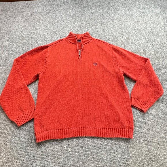 Chaps Sweater Mens XL Orange 1/4 Zip Pullover Jumper Logo Knit Outdoor‎ Autumn - Picture 1 of 14